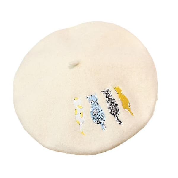 Smukke fire katte broderede beret maler hat vinter must-have til kvinder pige