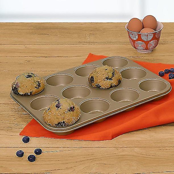 Guld Non-stick Aluminiseret 12 Kopper Kageform, Muffinform