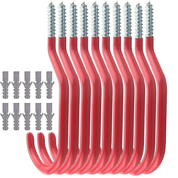Cykelkrog, 10 stk. sæt med cykelopbevaringskroge, cykelkroge til garage, skru-i redskabsskur kroge, store kroge