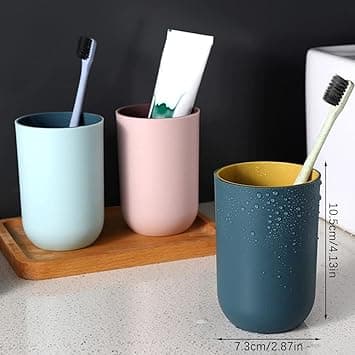 (Lysegrå, Mørkeblå, Lyse Rosa, Lyseblå) 4PCS Tannkopp, Baderom Plast Tannbørsteholder, Gjenbrukbar Kopp, Multifunksjonell Kopp