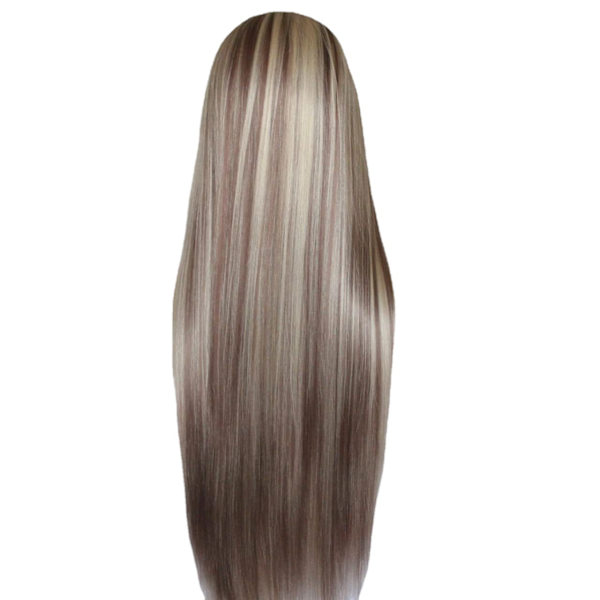 Europeisk och amerikansk spetsfront peruk lång rak peruk blandad brun blond gradient spets frontal