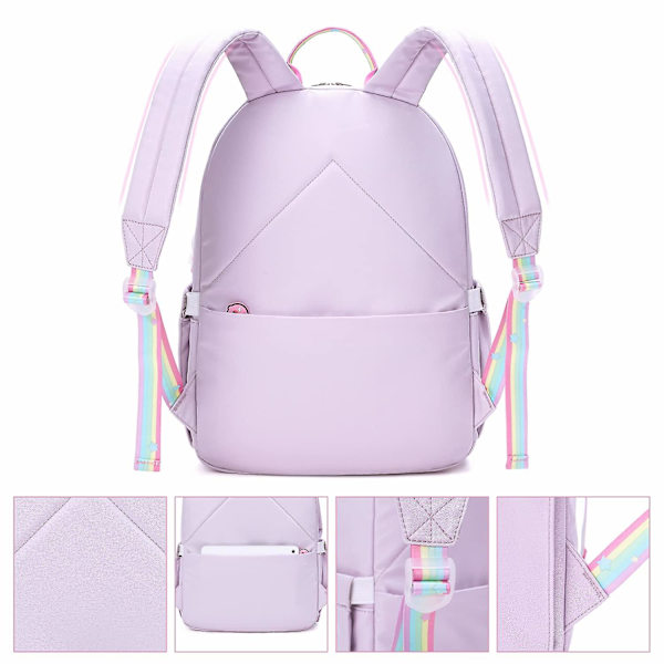 Ryggsekk for jenter, perfekt for skole og reiser, ryggsekk for barn med polstret rygg og justerbar stropp Purple Large 44*31*16cm