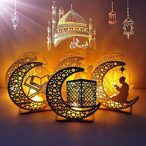 Ramadan Diy Trä Måne Led Ljus COLOR4