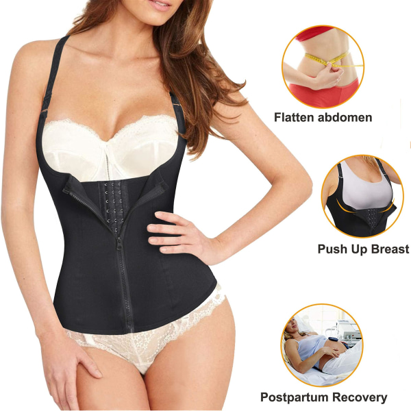 Bröstkorsett för kvinnor, waist trainer, kroppsformad västrem med justerbara axelband Svart 2XL