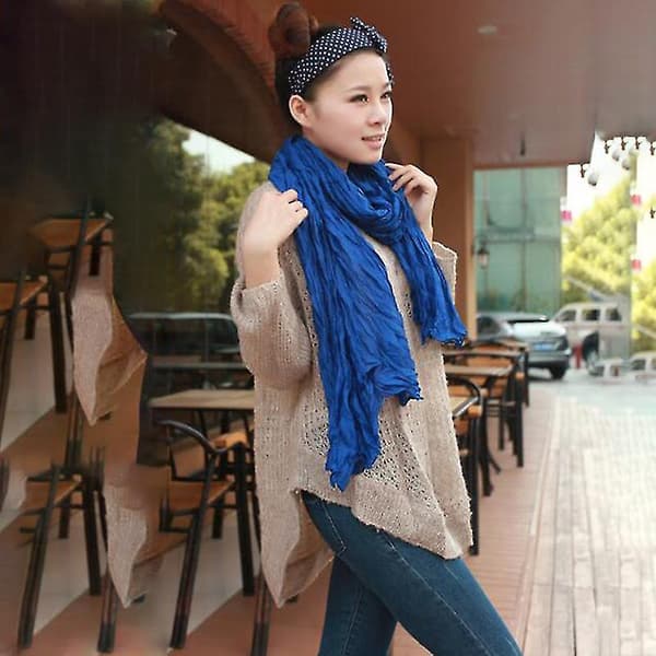 Dametørklæde Lang Bomuld Voile Sjal Hals Wrap Tørklæder Til Efterår, Vinter Royal Blue