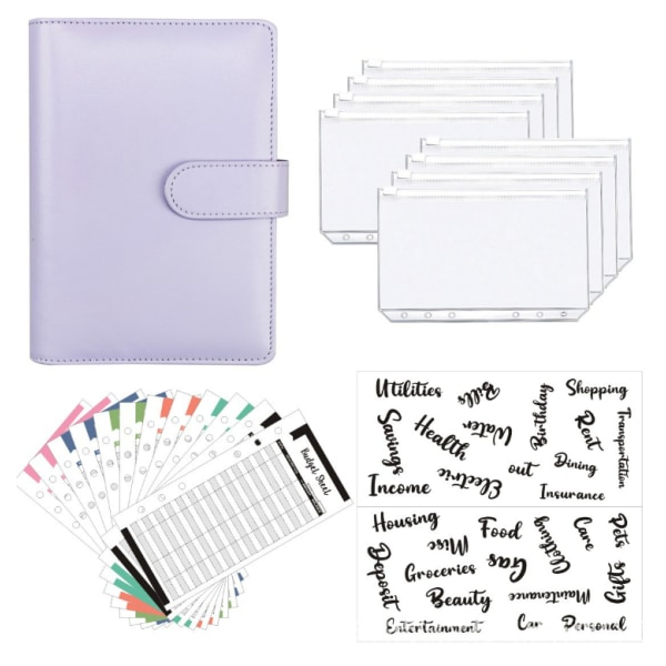 1 Set A6 Retro Adhesive Mjukt PU Läder Notebook Kontant Budget Kreativ Handbok Bokföring Ljusblå
