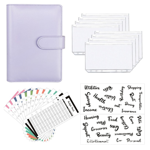 1 Set A6 Retro självhäftande mjuk PU läder anteckningsbok kontantbudget kreativ handbok revisor ljusrosa