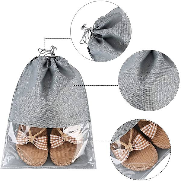 12 stk. reisesko-oppbevaringspose i non-woven stoff Gray