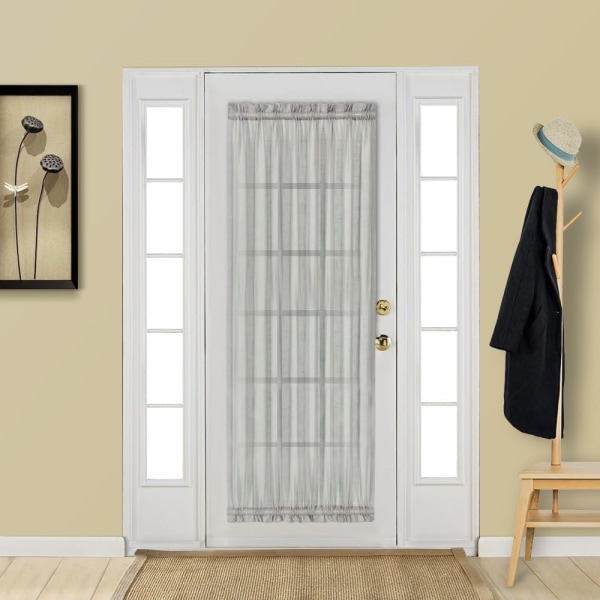Glassdørpanelgardiner Elegant solid voile stanglomme Klar fransk dørpanel 54x72 tommer med bonusbånd - 1 stk, grå