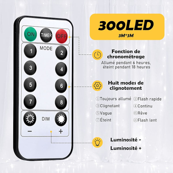 3m x 3m gardinlampor - 300 LED USB gardinlampor