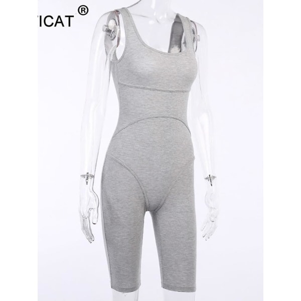 Articat Ribbad Stickad Skinny Jumpsuit Kvinnor Ärmlös Bodycon Rompers Kvinnor Jumpsuit Casual Sommar Bodysuits Fitness Playsuit L