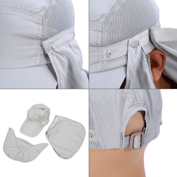 Avtakbar solskjermhatt 3 i 1 Full Face Cap Anti UV Full Protection Face Neck Pustende Hurtigtørkende farge: Grå