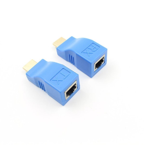 2 stk 1080p HDMI-forlenger til RJ45 over Cat 5e/6 nettverks-LAN-Ethernet-adapter blå