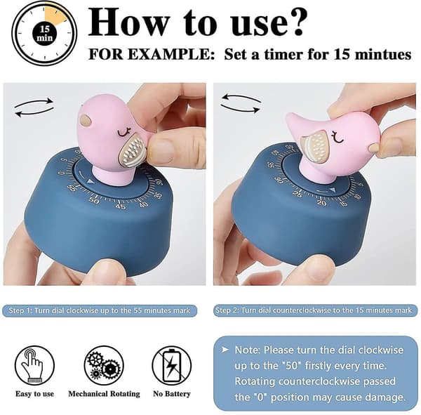 Kök Timer Craft Mekanisk Uppdrag 60 Minuter Timer Söta Djur Tid Timer För Barn Hantera