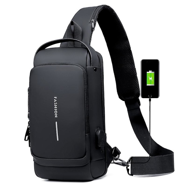 Usb-laddning Sport Sling Bag Male Anti-stöld Bröstväska Med Lösenordslås Black