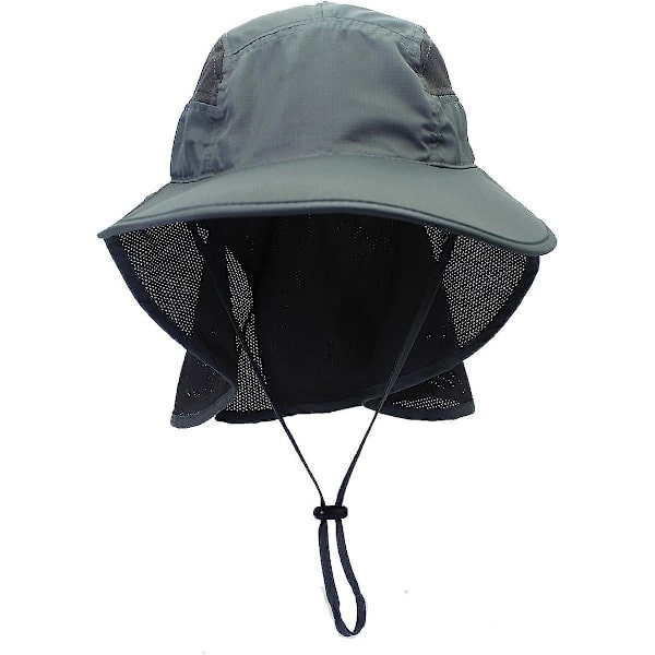 Solhatt, herr, dam, Upf 50+ utomhus UV sommarkeps med nackskydd, vandring, fiskehatt, strand hopfällbar safari buske, hattar, meshhatt Dark Gray