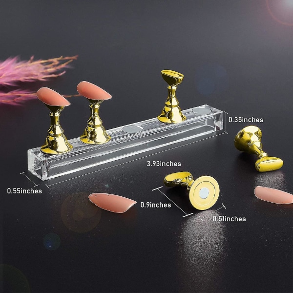 4 set nagelställ för press on naglar display, magnetisk falsk nagelhållare för målningsnaglar övningar, nybörjare akryl nagelkonst kit tillbehör, nagel Gold