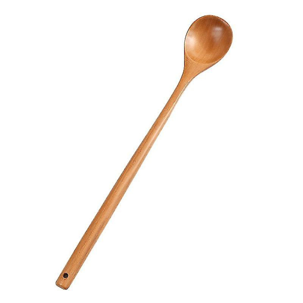 1 stk. Lang Skeer i Træ Koreansk Stil 27/33/33.5cm 100% Naturligt Træ Langskaftede Runde Skeer til Suppe Madlavning Blanding Omrøring