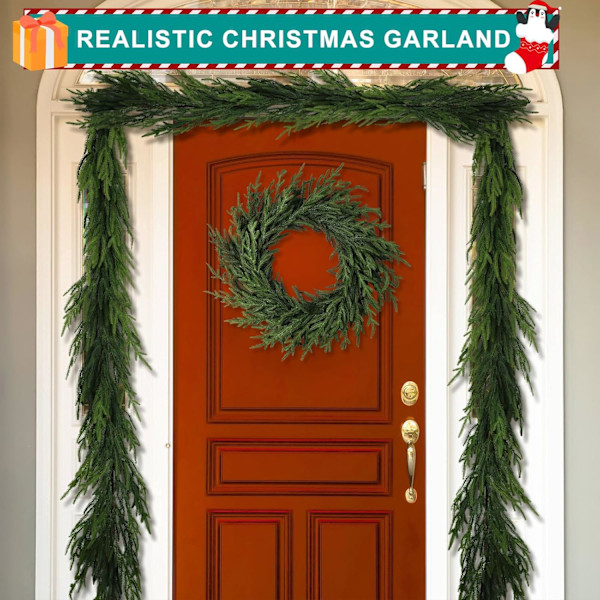 Real Touch Garland Juldekorationer, Naturlig Hängande, Mjuk Böjbar Julkrans, Livslik Cedar Garland, Julkrans för Mantel 9Ft