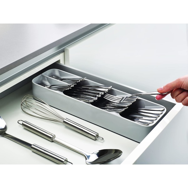 DrawerStore Compact Cutlery Organizer Kitchen Drawer Tray, Small, Gray