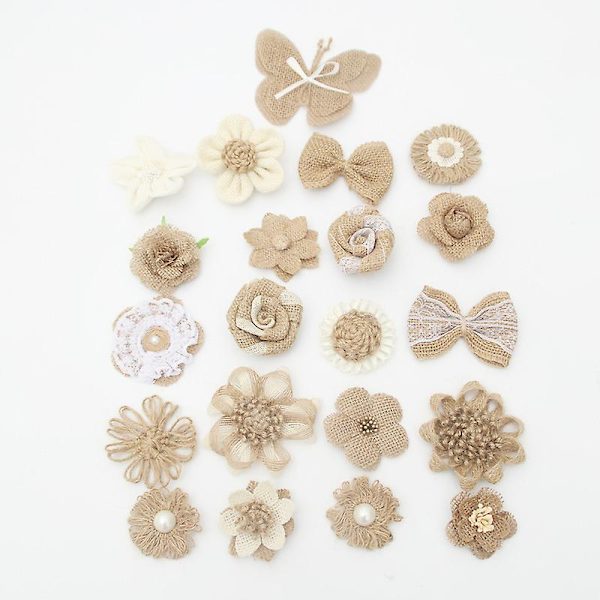 Håndlavede Burlap Blomster Assorteret Burlap Rose Til Bryllupsdekoration I