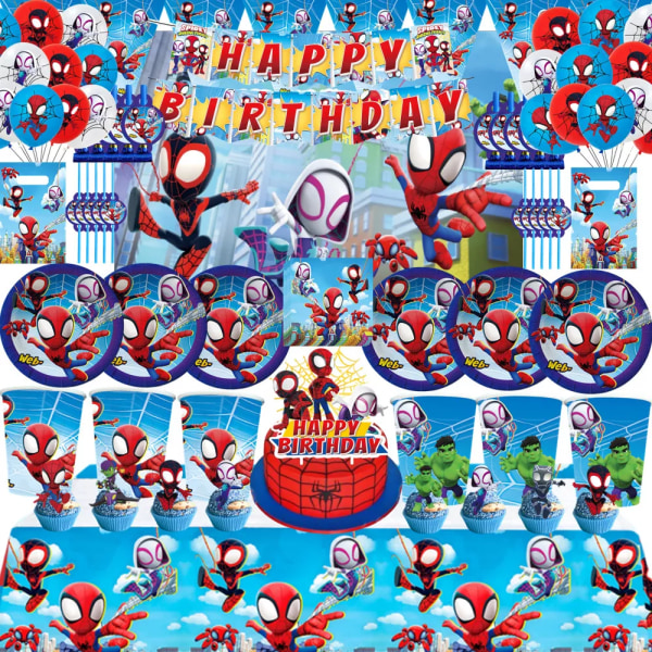 Spider-Man och hans fantastiska vänner Festdekorationer Papperstallrik Bordsduk Spider-Man-tema Baby Shower Ballonger Barnpresenter