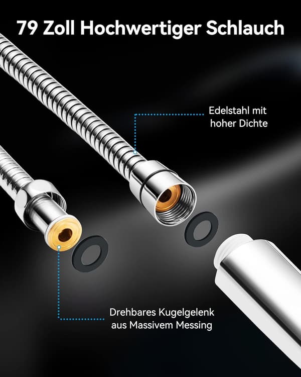 Dusjhode med 1,5 m slange, vannsparende dusjhode med 6 spraymoduser, stjernedesignpanel Høytrykksdusjhode, grå [Energiklasse A+++]