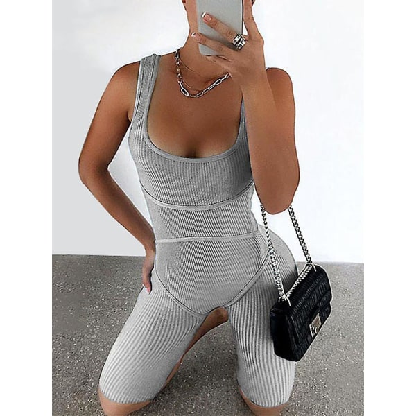 Articat Ribbed Knitted Skinny Jumpsuit Naiset Hihaton Bodycon Rompers Naiset Jumpsuit Casual Kesä Bodysuits Fitness Playsuit S