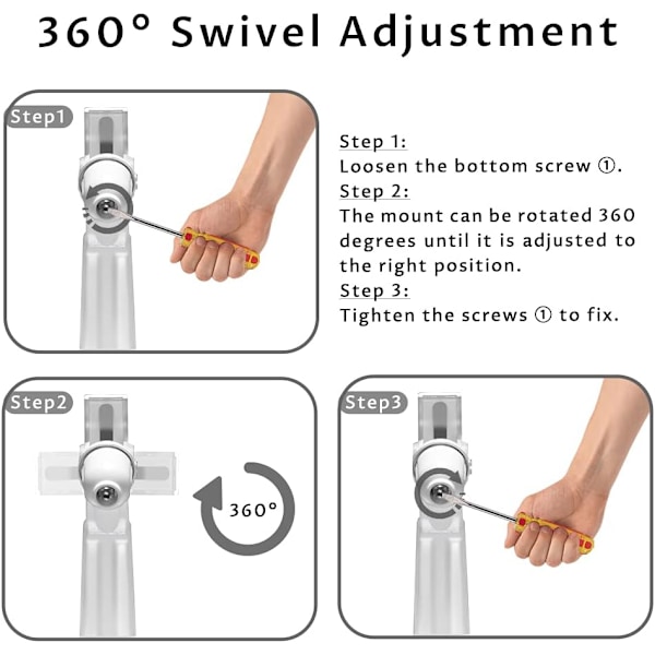 Mini Projektor Veggfeste - Maksimal Belastning 3kg - Lengde: 16-20cm - Aluminium Material - For CCTV/Kamera/Projektor/Webkamera - 360° Roterbar (Hvit)