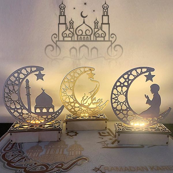 Ramadan-dekorasjoner, månestjerne Ramadan-lys, Ramadan-dekorasjoner - Ramadan Eid LED-nattlys, dekorasjoner bord C