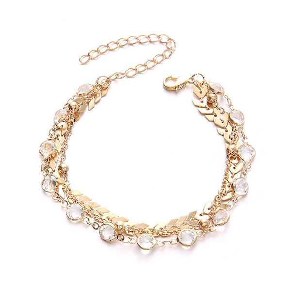 Perle Ankelkæder Boho Cubansk Link Anklet 14k Guldbelagt Tre Lag Strand Ankler Figaro Fodkæde Smykker Til Kvinder