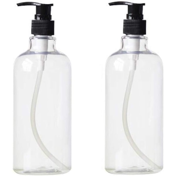 2 st 500 ml påfyllningsbar plastflaska Tomma flaskor Flaskor Behållare med vit lotionpumpdispenser (transparent)