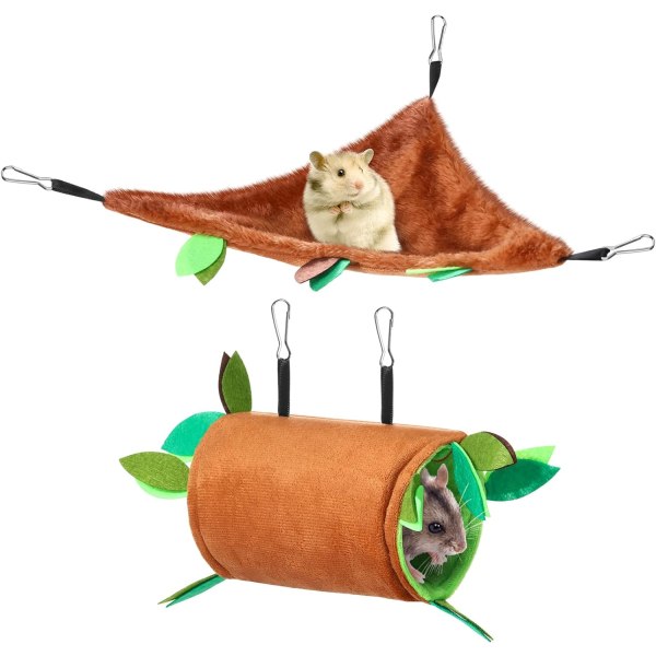 2 små hängmattor för smådjur, hamsterhängmattor, djungelhängmattor, hus, burar, fågelbotillbehör, leksaksbladstunnlar, ekorrhängmattor