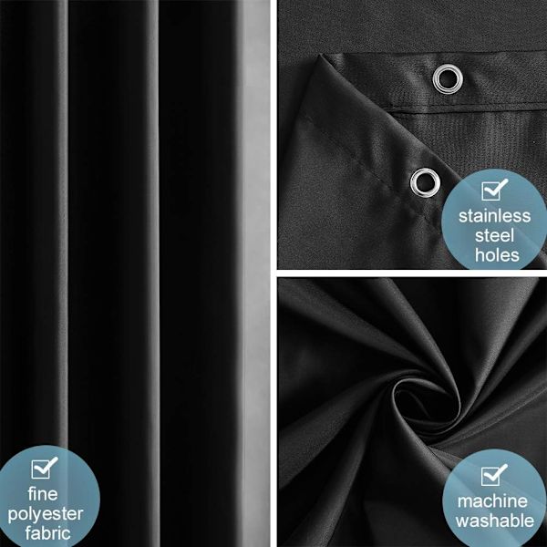 Sort vaskbar skimmelbestandig bruseforhæng polyester stof lille badeværelse vandtæt bruseforhæng med krog 150x180 cm