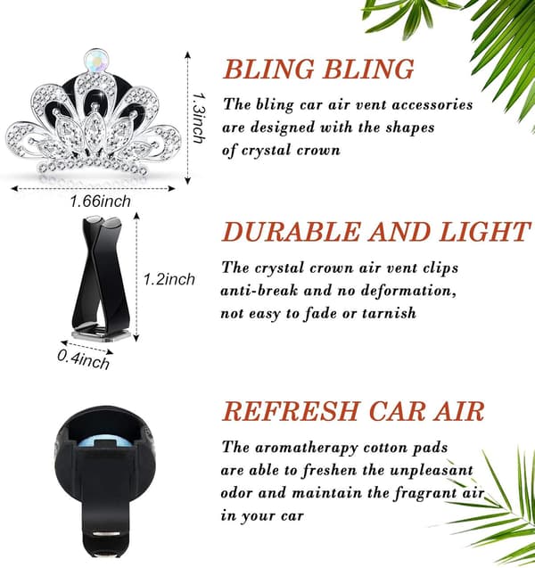 4 stk Bling Bil Luftventil Klips Bildekorasjon Tilbehør Krystall Rhinestone Bilklips Krystall Bil Aromaterapi Klips med Puter, Sølv