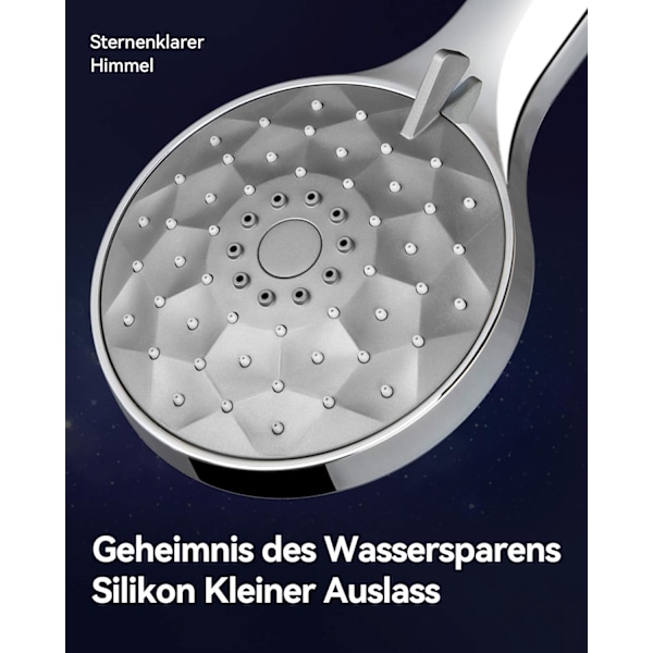 Brusehoved med 1,5M slange, Vandsparende brusehoved med 6 spraytilstande, Stjernedesignpanel Højtryksbrusehoved, Grå [Energiklasse A+++]