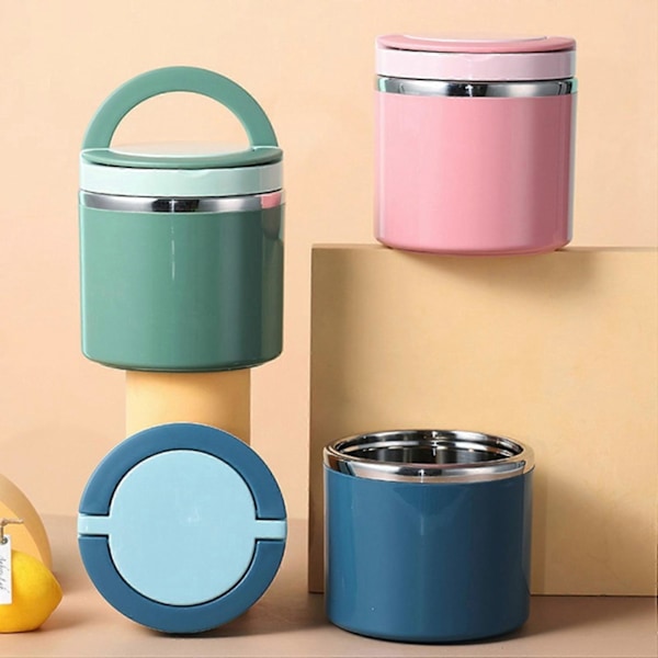 Läckagesäker Lunch Bento Box Rostfritt Stål Soppkopp Matbehållare Termisk Lunch Frukostkopp 630ML Rosa
