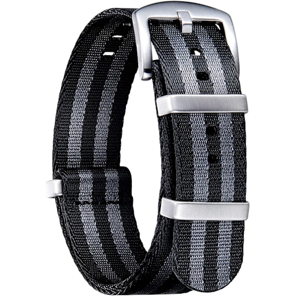 Militär nylon klockarmband ersättning klockarmband med svart/silver rostfritt stål spänne män kvinnor 18mm