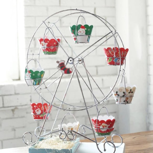 Metallisk pariserhjul cupcake-stativ bryllup bursdagsfest kake stativ display stativ