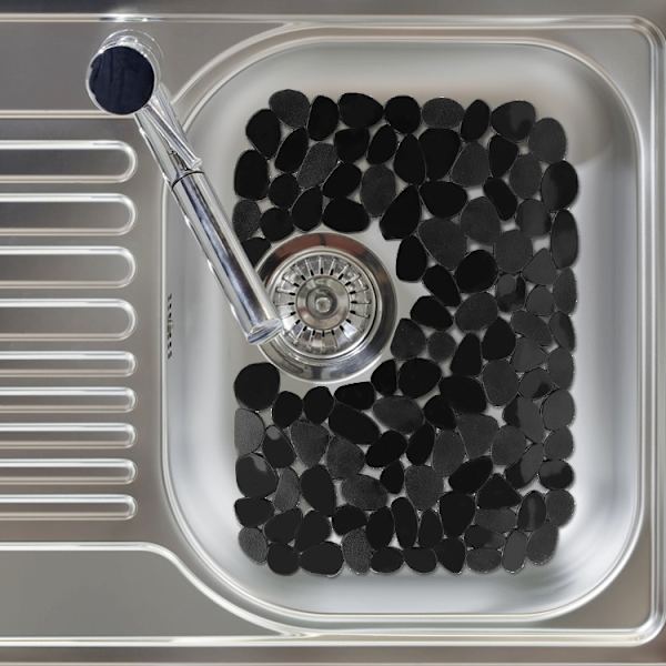 Diskho-matta, justerbar PVC svart sten diskho-skydd för rostfritt stål eller porslin diskho, disk torkmatta för badrum och kök