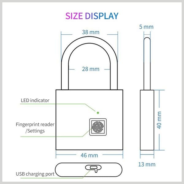Utomhus smart fingeravtryckslås vattentät Bluetooth fingeravtrycks hänglås svart