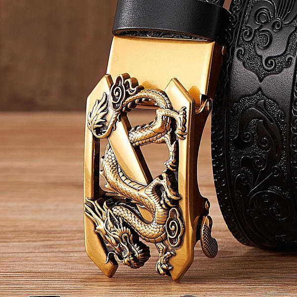 3,5 cm fashion præget retro herre forretning ko læderbælte drage mønster automatisk spænde