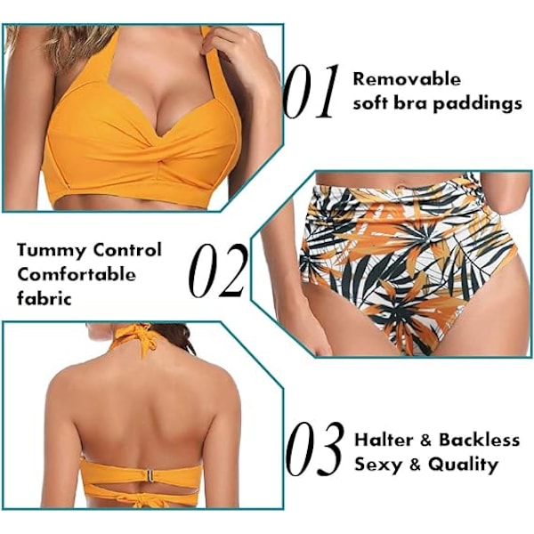 Naisten kaksiosainen tankini uimapuku korkeavyötäröinen halter vintage bikinin setti naisten uimapuvut, M