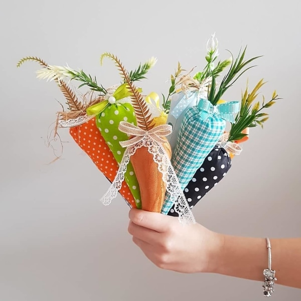 1 sett stoff påskekaniner gulrøtter fargerike bomullsegg for glade påskefest hengende dekorasjoner barn påske diy gaver forsyning 3pcs EFG