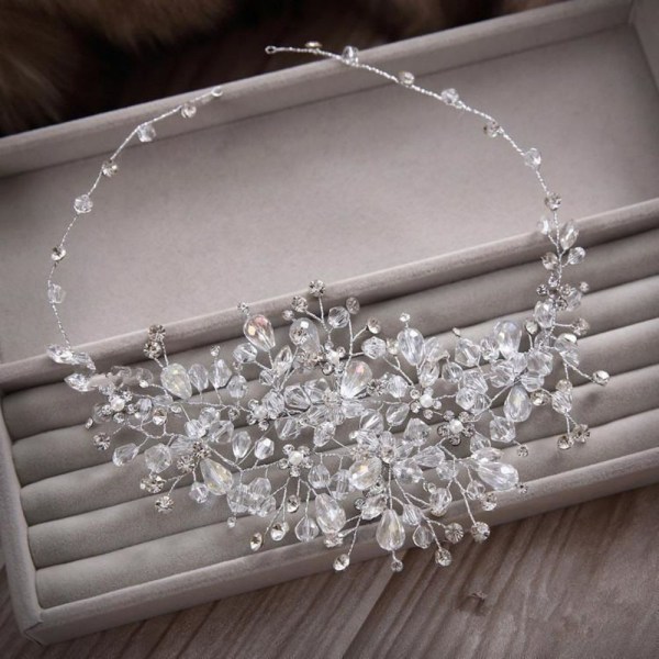 Kvinde Krystal Diamant Brud Brude Bryllup Hår Tilbehør Hovedbånd Slid Rhinestone Smykker Hovedbeklædning Hårbånd Tiara Coronal Kæde