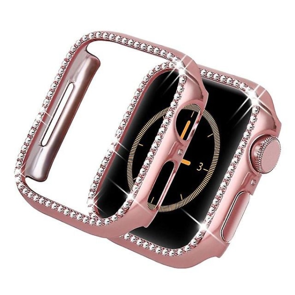 Diamantdeksel for Apple Watch Series Se / 6 / 5 / 4 40 mm, samlet PC-deksel med herdet glassskjerm Pink 40mm