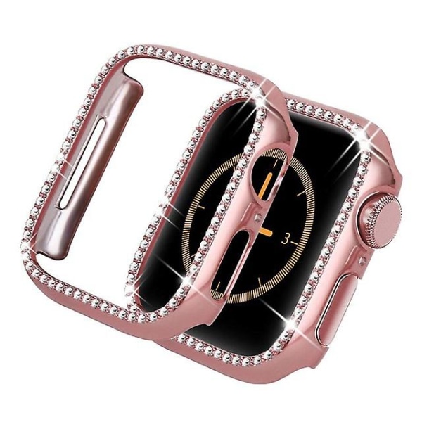 Diamantdeksel for Apple Watch Series Se / 6 / 5 / 4 40mm, Full PC-deksel med herdet glass-skjerm Pink 40mm