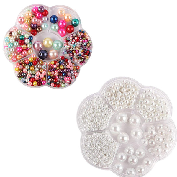 esker med runde, perforerte hvite plastperler, 3/4/5/6/8/10/12 mm, hvite + flerfargede DIY-perler