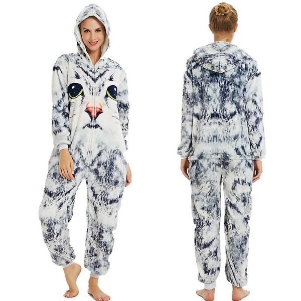 Unisex Flanell Djurpyjamas En-delad Nattdräkt Hoodie Sovkläder Fest Cosplay Djur Siamesiska Pyjamas S