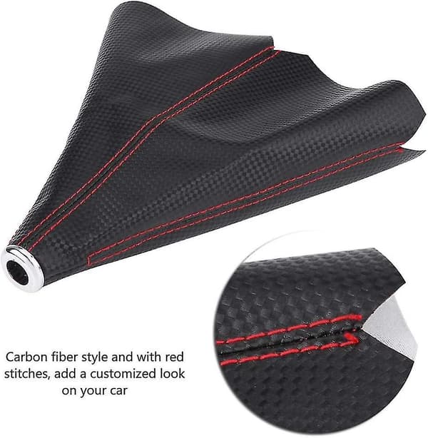 Universal Carbon Fiber Yle PU Læder Gearskifte Støvkappe, Rød